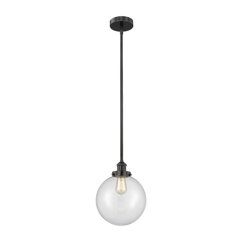 Innovations Beacon 10in 1-Light Mini Pendant | Industrial Matte Black Steel and Clear Glass | Kitchen Island & Dining Room | 10 | Model 616-1SH-BK-G202-10
