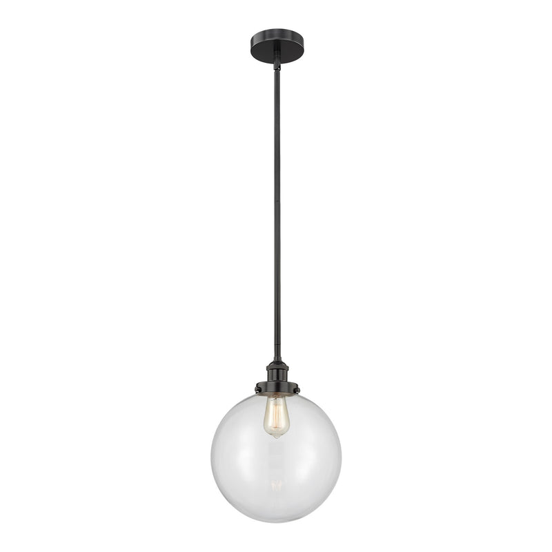 Innovations Beacon 12in 1-Light Mini Pendant | Industrial Matte Black Steel and Clear Glass | Kitchen Island & Dining Room | 12 | Model 616-1SH-BK-G202-12