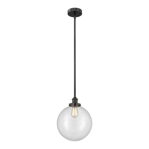 Innovations Beacon 12in 1-Light Mini Pendant | Industrial Matte Black Steel and Clear Glass | Kitchen Island & Dining Room | 12 | Model 616-1SH-BK-G202-12