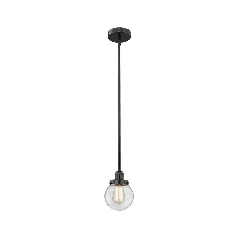 Innovations Beacon 6in 1-Light Mini Pendant | Industrial Matte Black Steel and Clear Glass | Kitchen Island & Dining Room | Model 616-1SH-BK-G202-6-LED