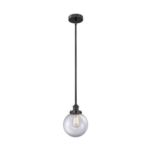 Innovations Beacon 8in 1-Light Mini Pendant | Industrial Matte Black Steel and Clear Glass | Kitchen Island & Dining Room | Model 616-1SH-BK-G202-8-LED