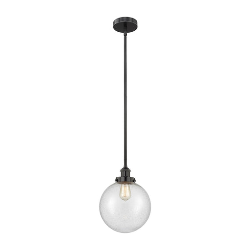 Innovations Beacon 10in 1-Light Mini Pendant | Industrial Matte Black Steel and Seedy Glass | Kitchen Island & Dining Room | Model 616-1SH-BK-G204-10-LED