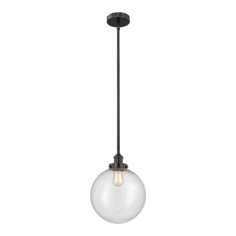 Innovations Beacon 12in 1-Light Mini Pendant | Industrial Matte Black Steel and Seedy Glass | Kitchen Island & Dining Room | 12 | Model 616-1SH-BK-G204-12