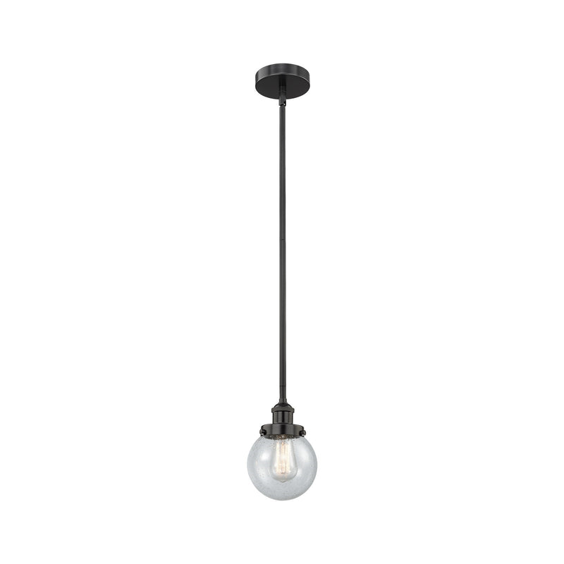 Innovations Beacon 6in 1-Light Mini Pendant | Industrial Matte Black Steel and Seedy Glass | Kitchen Island & Dining Room | 6 x | Model 616-1SH-BK-G204-6
