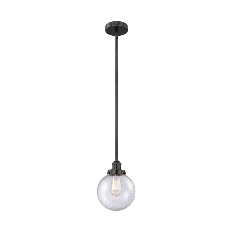 Innovations Beacon 8in 1-Light Mini Pendant | Industrial Matte Black Steel and Seedy Glass | Kitchen Island & Dining Room | 8 x | Model 616-1SH-BK-G204-8