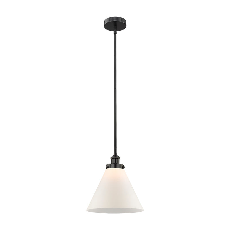 Innovations Cone 12in 1-Light Mini Pendant | Industrial Matte Black Steel and Matte White Frosted Glass | Kitchen Island & Dining | Model 616-1SH-BK-G41-L