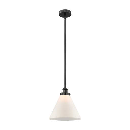 Innovations Cone 12in 1-Light Mini Pendant | Industrial Matte Black Steel and Matte White Frosted Glass | Kitchen Island & | Model 616-1SH-BK-G41-L-LED