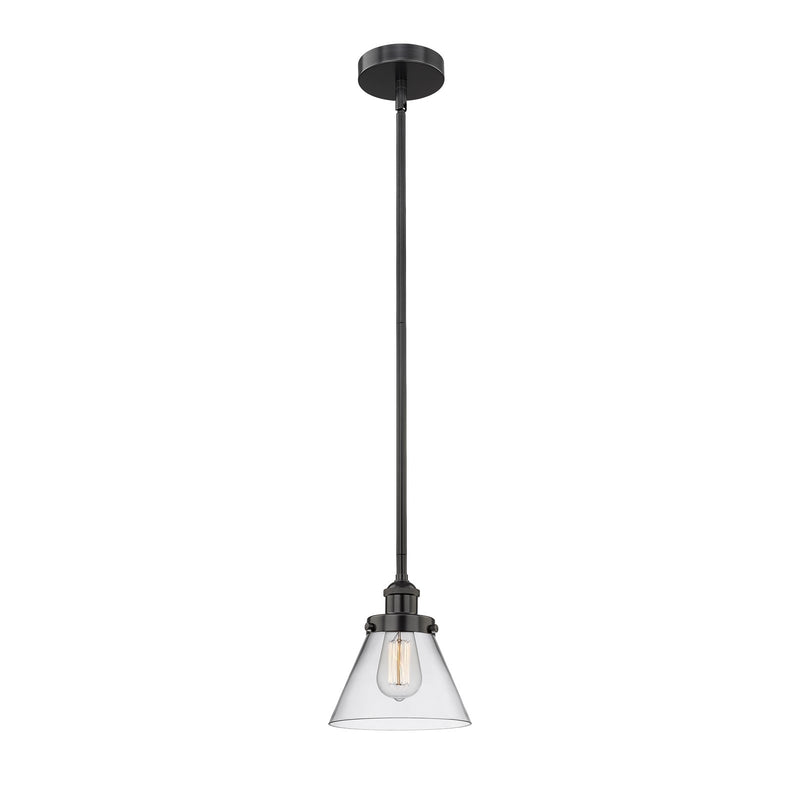 Innovations Cone 8in 1-Light Mini Pendant | Industrial Matte Black Steel and Clear Glass | Kitchen Island | 7.75 x 7.75 x 8.5 in | Model 616-1SH-BK-G42