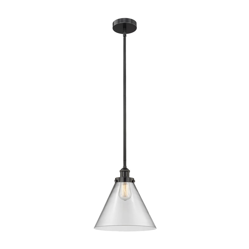 Innovations Cone 12in 1-Light Mini Pendant | Industrial Matte Black Steel and Clear Glass | Kitchen Island & Dining Room | Model 616-1SH-BK-G42-L-LED