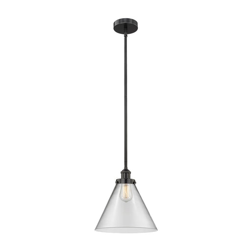 Innovations Cone 12in 1-Light Mini Pendant | Industrial Matte Black Steel and Clear Glass | Kitchen Island & Dining Room | Model 616-1SH-BK-G42-L-LED