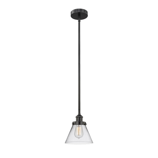 Innovations Cone 1-Light Mini Pendant | Industrial Matte Black Steel and Clear Glass | Kitchen Island & Dining Room | 7.75 x | Model 616-1SH-BK-G42-LED