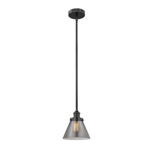 Innovations Cone 8in 1-Light Mini Pendant | Industrial Matte Black Steel and Light Smoke Glass | Kitchen Island & Dining Room | Model 616-1SH-BK-G43