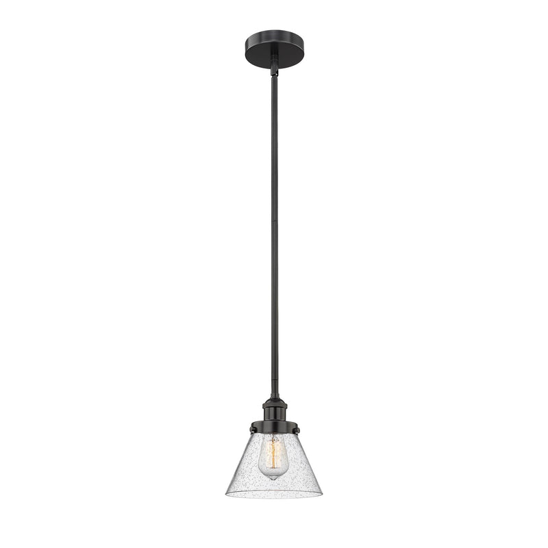 Innovations Cone 8in 1-Light Mini Pendant | Industrial Matte Black Steel and Seedy Glass | Kitchen Island & Dining Room | 7.75 x | Model 616-1SH-BK-G44
