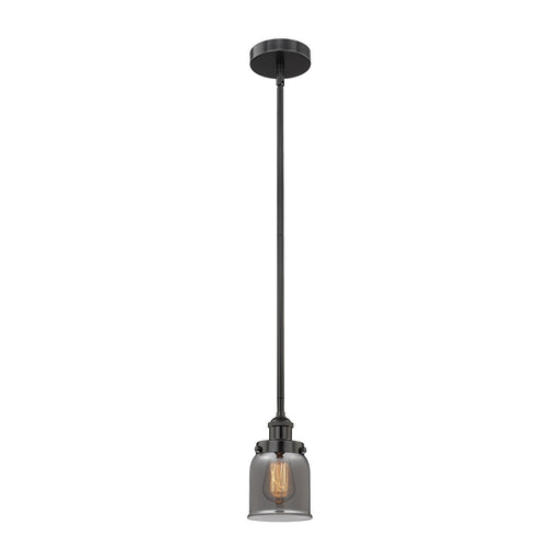 Innovations Bell 5in 1-Light Mini Pendant | Industrial Farmhouse Matte Black Steel and Light Smoke Glass | Kitchen Island & | Model 616-1SH-BK-G53-LED