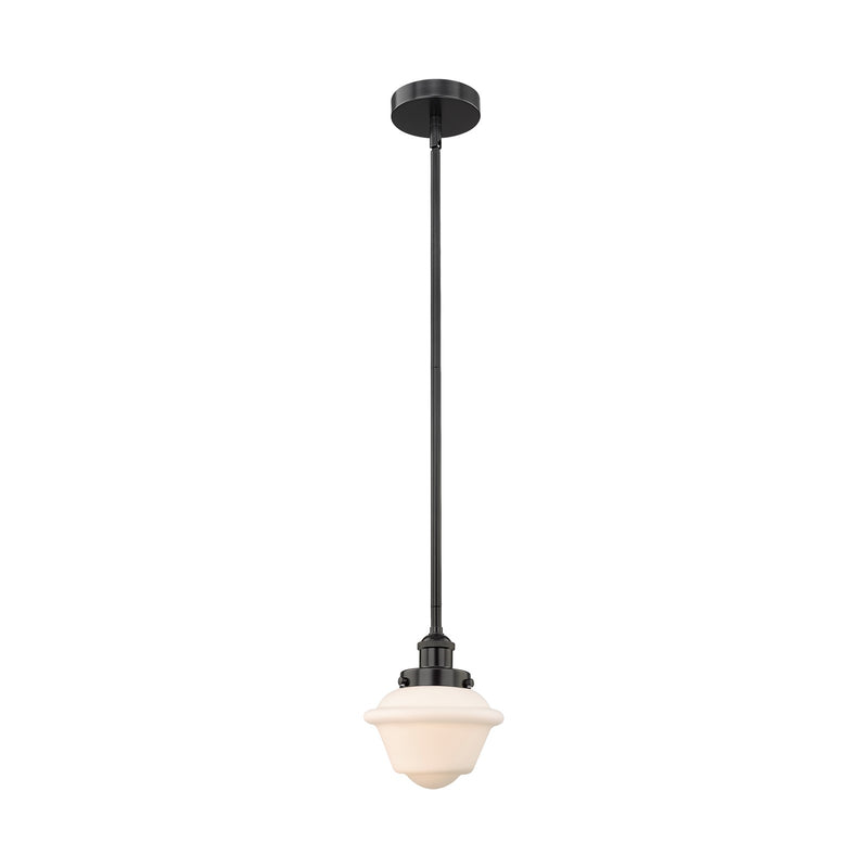 Innovations Oxford 7.25in 1-Light Mini Pendant | Traditional Matte Black Steel and Matte White Frosted Glass | Kitchen Island | Model 616-1SH-BK-G531-LED
