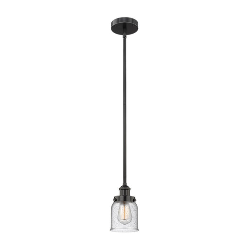 Innovations Bell 5in 1-Light Mini Pendant | Industrial Farmhouse Matte Black Steel and Seedy Glass | Kitchen Island & Dining Room | Model 616-1SH-BK-G54