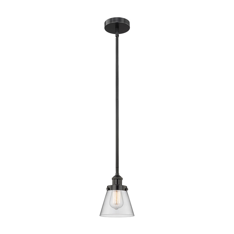 Innovations Cone 1-Light 6.25in Mini Pendant | Industrial Matte Black Steel and Clear Glass | Kitchen Island & Dining Room | 6.25 x | Model 616-1SH-BK-G62