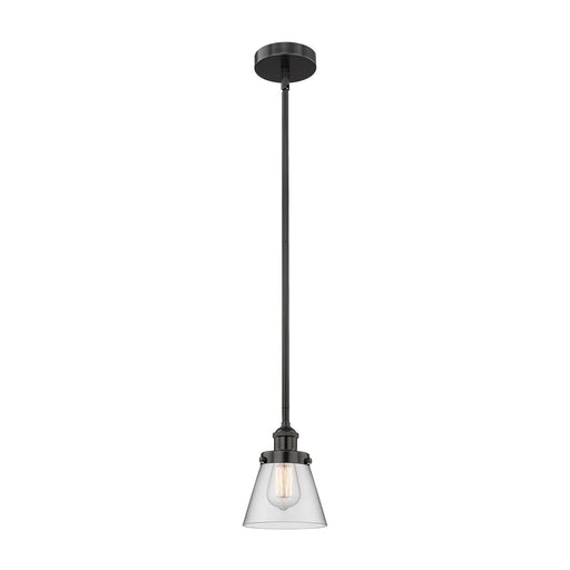 Innovations Cone 1-Light 6.25in Mini Pendant | Industrial Matte Black Steel and Clear Glass | Kitchen Island & Dining Room | 6.25 x | Model 616-1SH-BK-G62