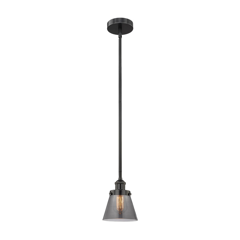 Innovations Cone 6.25in 1-Light Mini Pendant | Industrial Matte Black Steel and Light Smoke Glass | Kitchen Island & Dining | Model 616-1SH-BK-G63-LED