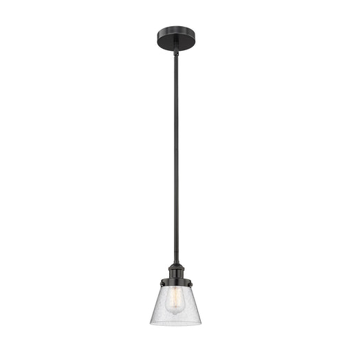 Innovations Cone 6.25in 1-Light Mini Pendant | Industrial Farmhouse Matte Black Steel and Seedy Glass | Kitchen Island & Dining | Model 616-1SH-BK-G64