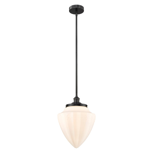 Innovations Bullet 12in 1-Light Mini Pendant | Industrial Matte Black Steel and Matte White Frosted Glass | Kitchen Island & | Model 616-1SH-BK-G661-12