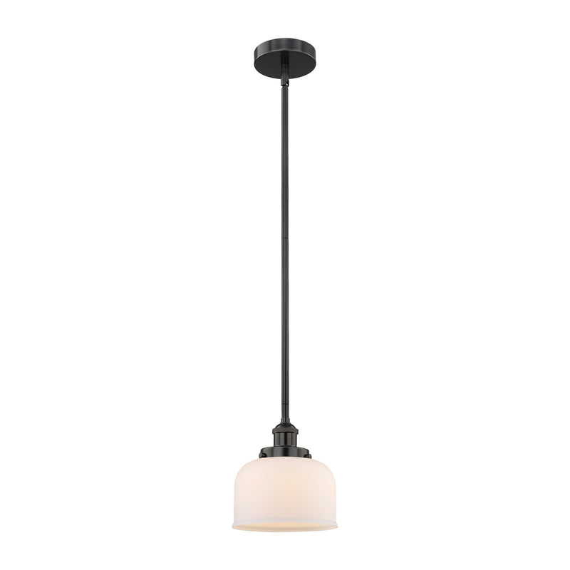 Innovations Bell 8in 1-Light Mini Pendant | Industrial Matte Black Steel and Matte White Frosted Glass | Kitchen Island & | Model 616-1SH-BK-G71-LED