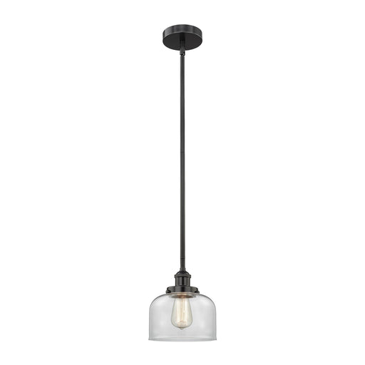 Innovations Bell 8in 1-Light Mini Pendant | Industrial Matte Black Steel and Clear Glass | Kitchen Island & Dining Room | 7.75 x | Model 616-1SH-BK-G72