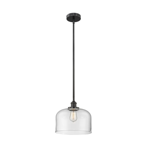 Innovations Bell 12in 1-Light Mini Pendant | Industrial Matte Black Steel and Clear Glass | Kitchen Island & Dining Room | Model 616-1SH-BK-G72-L-LED