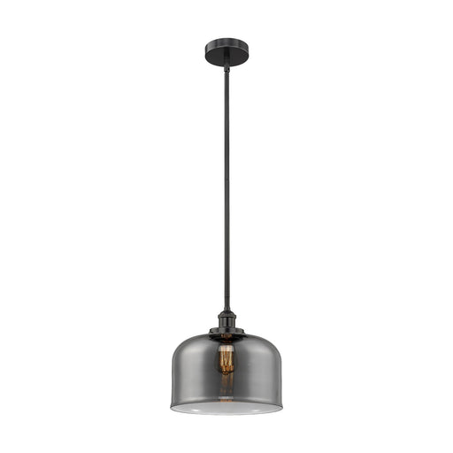 Innovations Bell 12in 1-Light Mini Pendant | Industrial Matte Black Steel and Light Smoke Glass | Kitchen Island & Dining | Model 616-1SH-BK-G73-L-LED