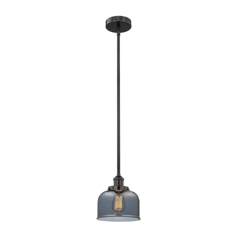 Innovations Bell 8in 1-Light Mini Pendant | Industrial Matte Black Steel and Light Smoke Glass | Kitchen Island & Dining Room | Model 616-1SH-BK-G73-LED