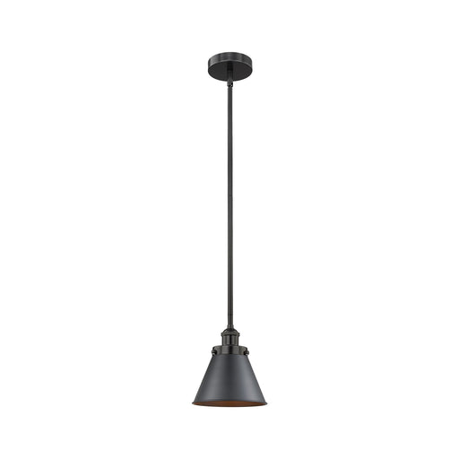 Innovations Appalachian 8in 1-Light Mini Pendant | Industrial Matte Black Steel and Cast Brass with Matte Black Metal Shade | Model 616-1SH-BK-M13-BK-LED