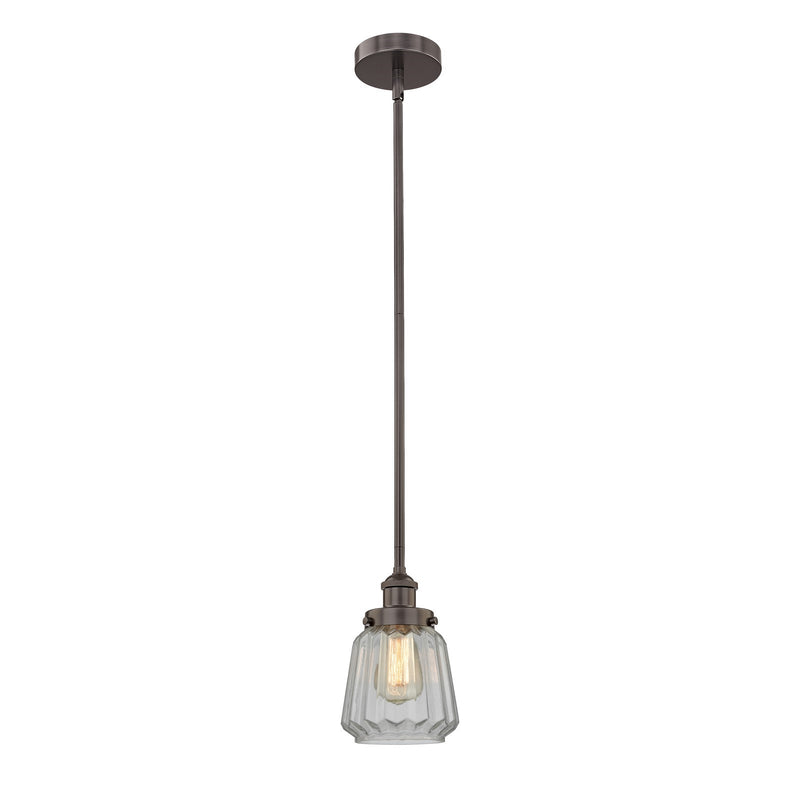 Innovations Chatham 7in 1-Light Mini Pendant | Art Deco Industrial Oil Rubbed Bronze Steel and Clear Ribbed Glass | Kitchen Island | Model 616-1SH-OB-G142