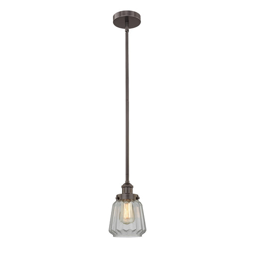 Innovations Chatham 7in 1-Light Mini Pendant | Art Deco Industrial Oil Rubbed Bronze Steel and Clear Ribbed Glass | Kitchen Island | Model 616-1SH-OB-G142