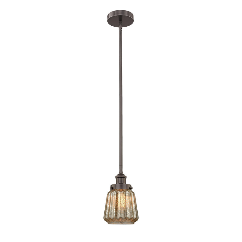 Innovations Chatham 7in 1-Light Mini Pendant | Art Deco Industrial Oil Rubbed Bronze and Mercury Ribbed Glass | Kitchen Island & | Model 616-1SH-OB-G146