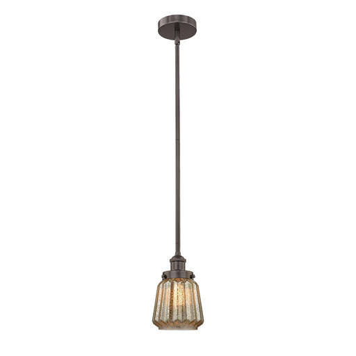 Innovations Chatham 7in 1-Light Mini Pendant | Art Deco Industrial Oil Rubbed Bronze and Mercury Ribbed Glass | Kitchen Island & | Model 616-1SH-OB-G146