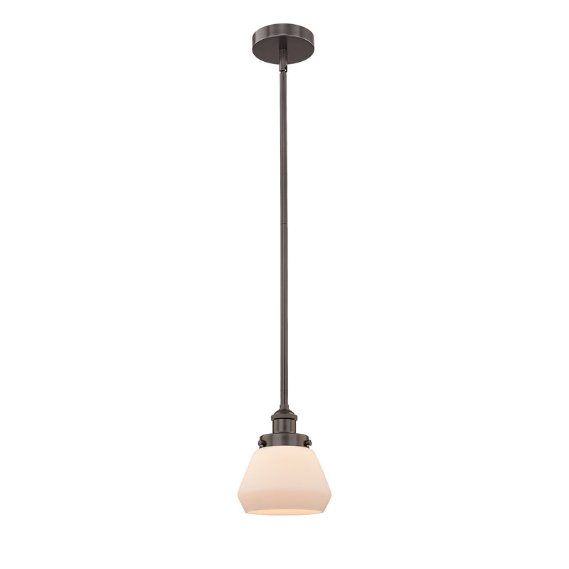 Innovations Fulton 7in 1-Light Mini Pendant | Industrial Oil Rubbed Bronze Steel and Matte White Frosted Glass | Kitchen Island & | Model 616-1SH-OB-G171