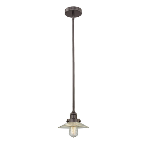 Innovations Halophane 9in 1-Light Mini Pendant | Industrial Oil Rubbed Bronze Steel and Clear Halophane Glass | Kitchen Island & | Model 616-1SH-OB-G2