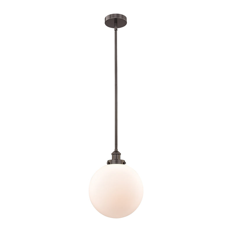 Innovations Beacon 12in 1-Light Mini Pendant | Industrial Oil Rubbed Bronze Steel and Matte White Frosted Glass | Kitchen | Model 616-1SH-OB-G201-12