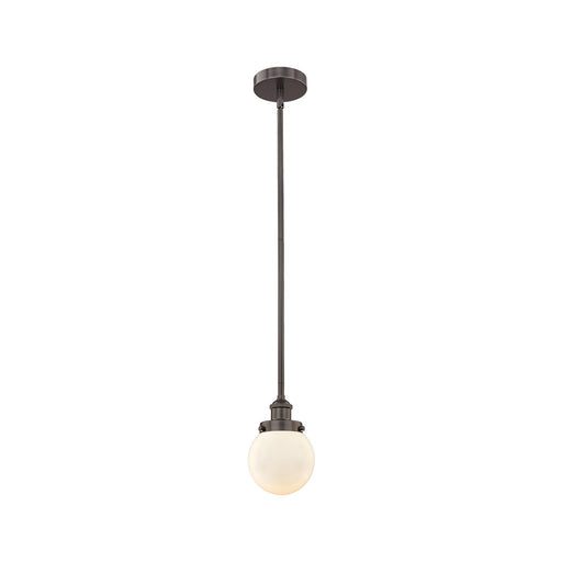 Innovations Beacon 6in 1-Light Mini Pendant | Industrial Oil Rubbed Bronze Steel and Matte White Frosted Glass | Kitchen Island | Model 616-1SH-OB-G201-6