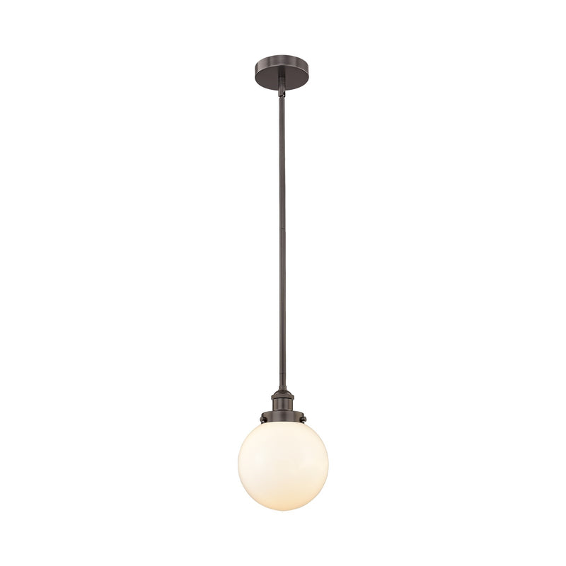 Innovations Beacon 8in 1-Light Mini Pendant | Industrial Oil Rubbed Bronze Steel and Matte White Frosted Glass | Kitchen Island | Model 616-1SH-OB-G201-8