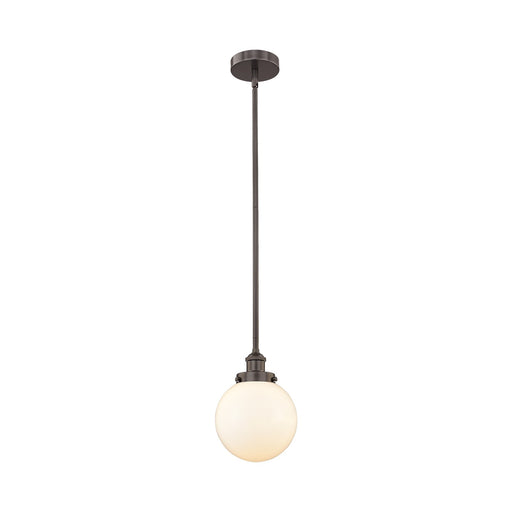 Innovations Beacon 8in 1-Light Mini Pendant | Industrial Oil Rubbed Bronze Steel and Matte White Frosted Glass | Kitchen | Model 616-1SH-OB-G201-8-LED