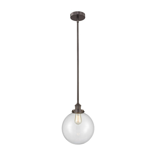 Innovations Beacon 10in 1-Light Mini Pendant | Industrial Oil Rubbed Bronze Steel and Clear Glass | Kitchen Island & Dining | Model 616-1SH-OB-G202-10