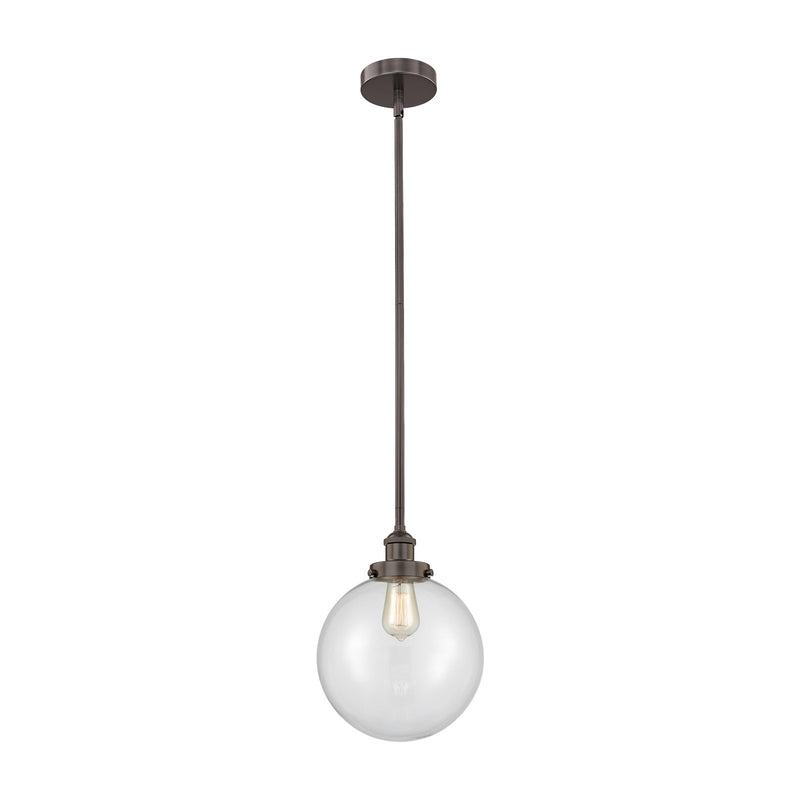 Innovations Beacon 10in 1-Light Mini Pendant | Industrial Oil Rubbed Bronze Steel and Clear Glass | Kitchen Island & Dining | Model 616-1SH-OB-G202-10-LED