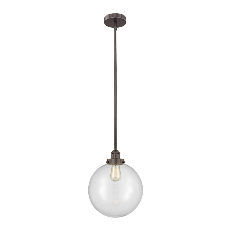 Innovations Beacon 12in 1-Light Mini Pendant | Industrial Oil Rubbed Bronze Steel and Clear Glass | Kitchen Island & Dining | Model 616-1SH-OB-G202-12