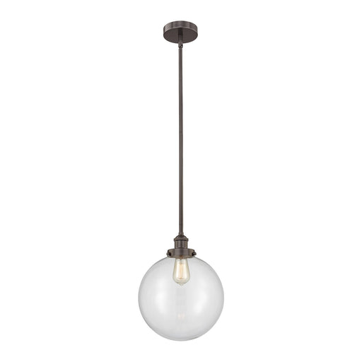 Innovations Beacon 12in 1-Light Mini Pendant | Industrial Oil Rubbed Bronze Steel and Clear Glass | Kitchen Island & Dining | Model 616-1SH-OB-G202-12