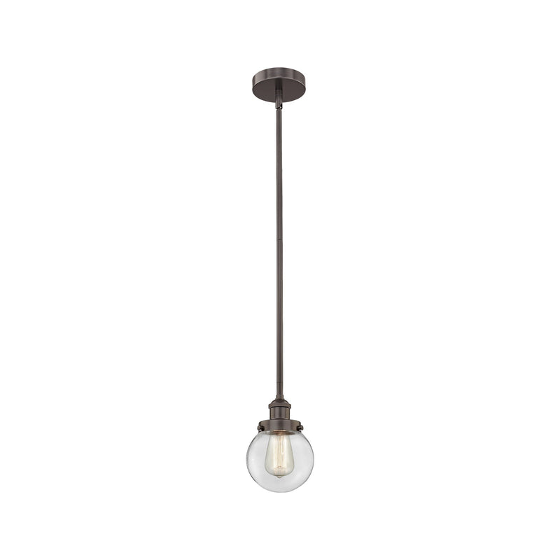 Innovations Beacon 6in 1-Light Mini Pendant | Industrial Oil Rubbed Bronze Steel and Clear Glass | Kitchen Island & Dining | Model 616-1SH-OB-G202-6-LED