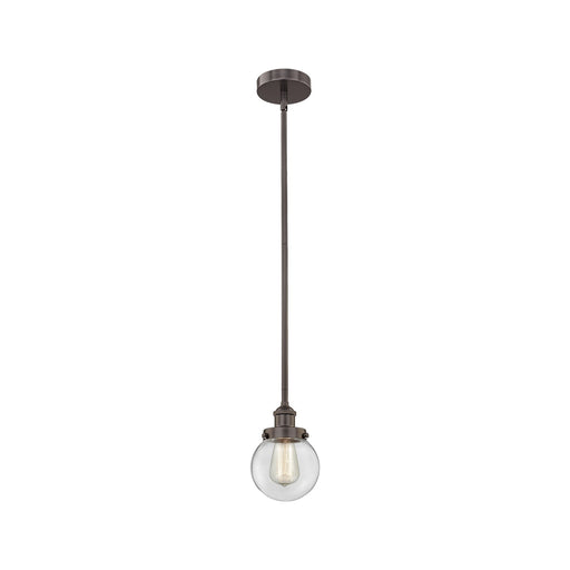 Innovations Beacon 6in 1-Light Mini Pendant | Industrial Oil Rubbed Bronze Steel and Clear Glass | Kitchen Island & Dining | Model 616-1SH-OB-G202-6-LED