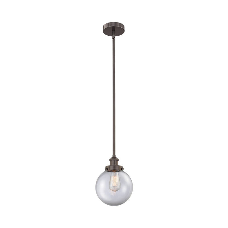 Innovations Beacon 8in 1-Light Mini Pendant | Industrial Oil Rubbed Bronze Steel and Clear Glass | Kitchen Island & Dining | Model 616-1SH-OB-G202-8-LED