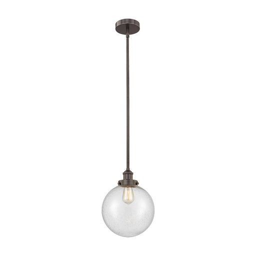 Innovations Beacon 10in 1-Light Mini Pendant | Industrial Oil Rubbed Bronze Steel and Seedy Glass | Kitchen Island & Dining | Model 616-1SH-OB-G204-10
