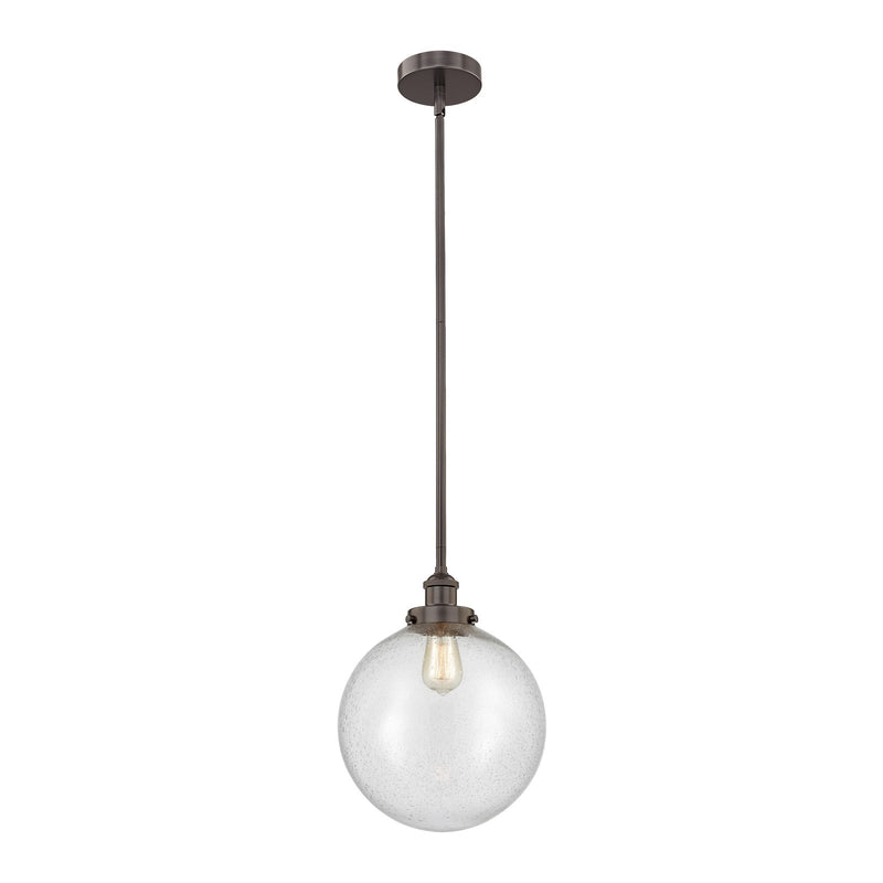 Innovations Beacon 12in 1-Light Mini Pendant | Industrial Oil Rubbed Bronze Steel and Seedy Glass | Kitchen Island & Dining | Model 616-1SH-OB-G204-12-LED